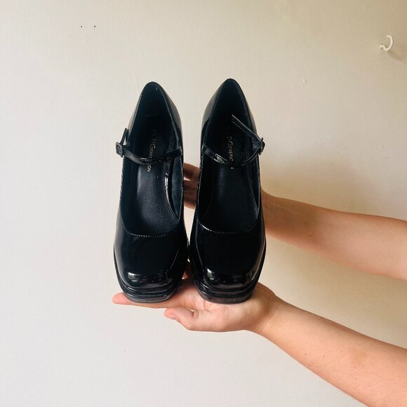 BCBG Patent Leather Square Toe Block Heel Platform Mary Janes - Picture 2 of 8